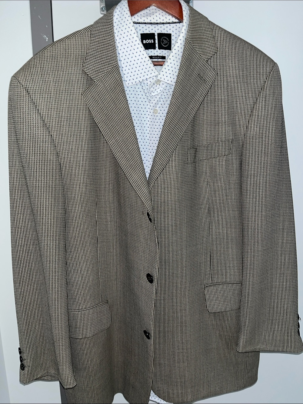 Abito Men's Tan and Black Glen Plaid Sport Coat Size 46 R Like new
